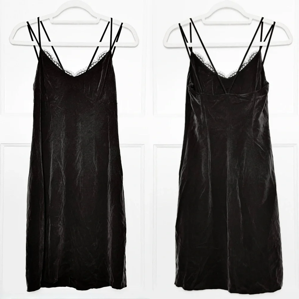 NWT LAGENCE Silk Crepe De Chine Sleeveless Lace Trim V-Neck Strappy Slip Dress S - Picture 2 of 4